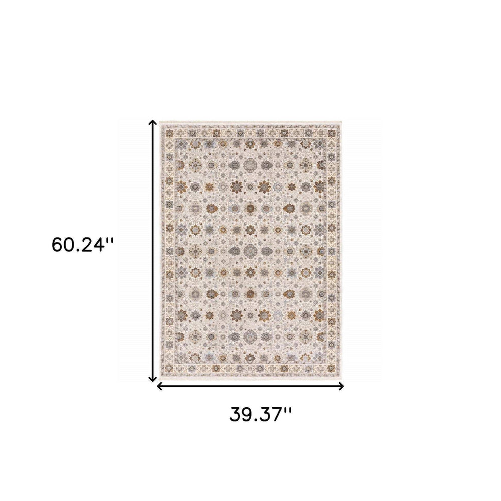 3' X 5' Ivory And Gold Oriental Power Loom Stain Resistant Area Rug With Fringe - Homeroots - Flyclothing LLC