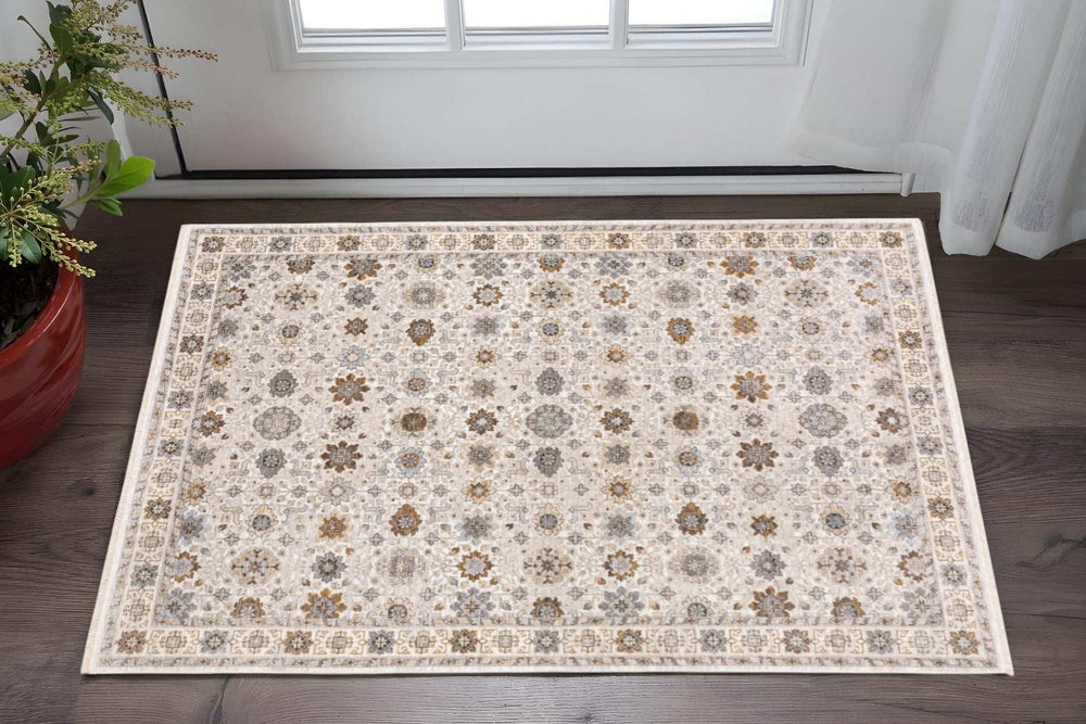 3' X 5' Ivory And Gold Oriental Power Loom Stain Resistant Area Rug With Fringe - Homeroots - Flyclothing LLC