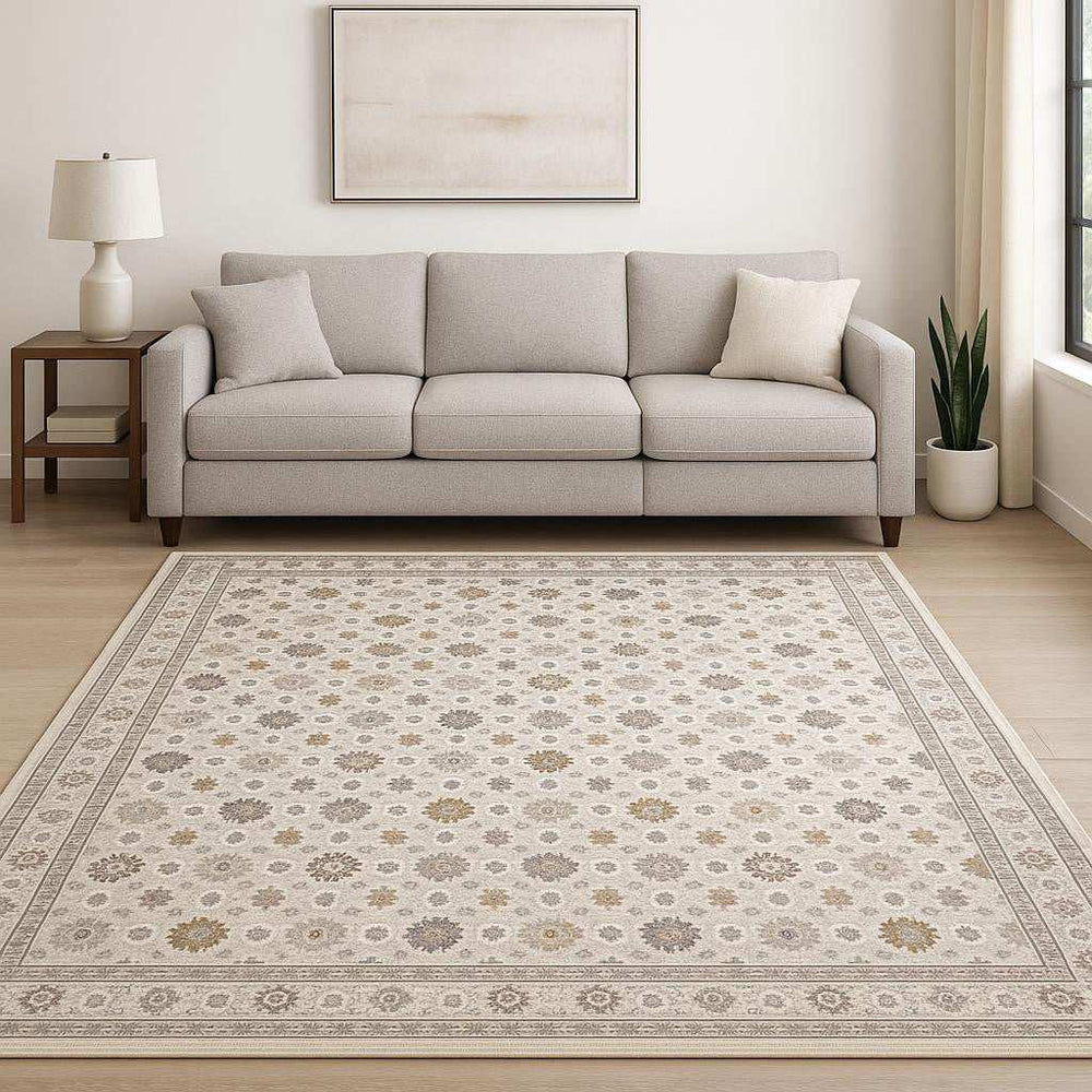 8' X 11' Ivory And Gold Oriental Power Loom Stain Resistant Area Rug With Fringe - Homeroots - Flyclothing LLC
