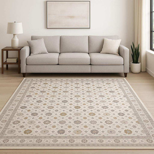 8' X 11' Ivory And Gold Oriental Power Loom Stain Resistant Area Rug With Fringe - Homeroots - Flyclothing LLC