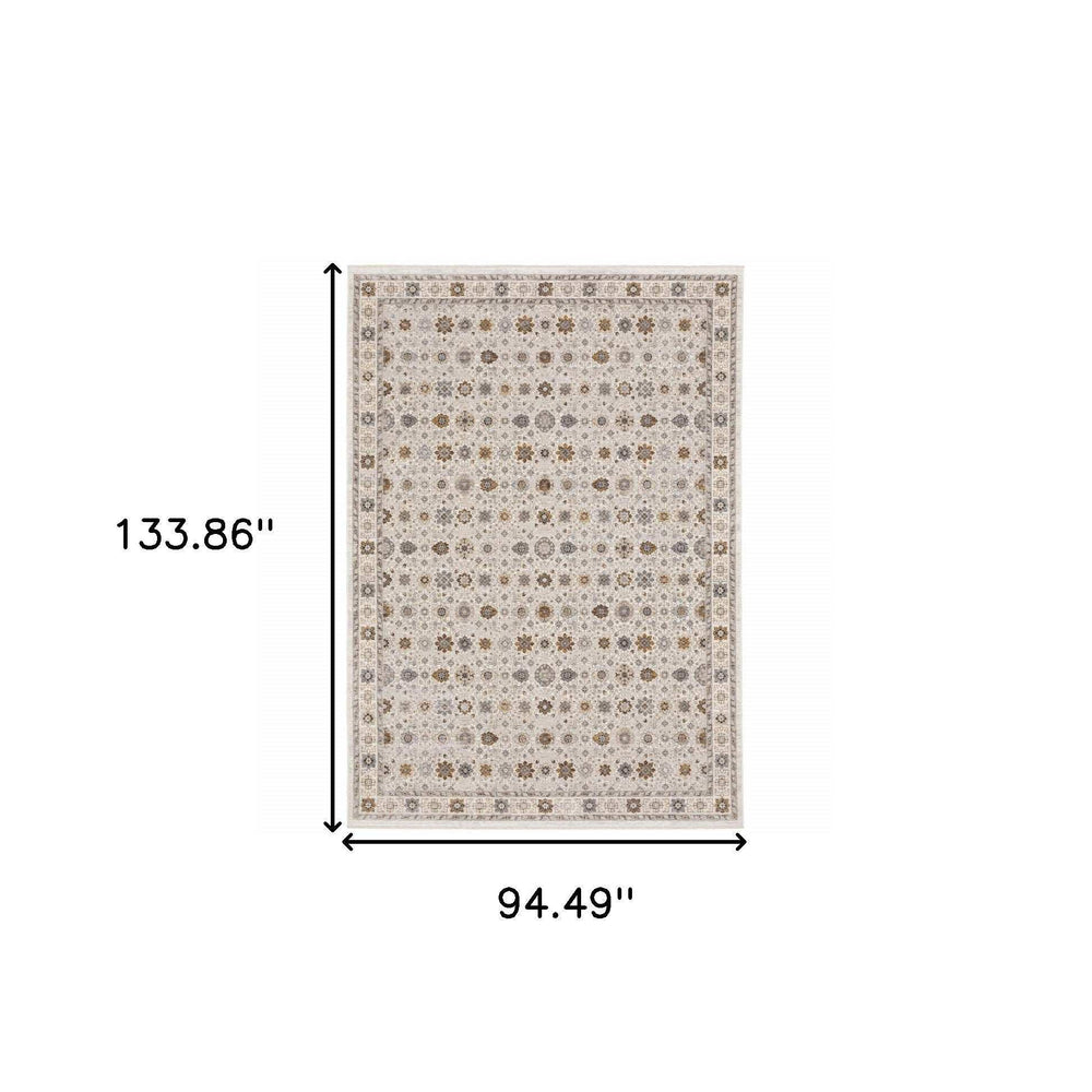 8' X 11' Ivory And Gold Oriental Power Loom Stain Resistant Area Rug With Fringe - Homeroots - Flyclothing LLC