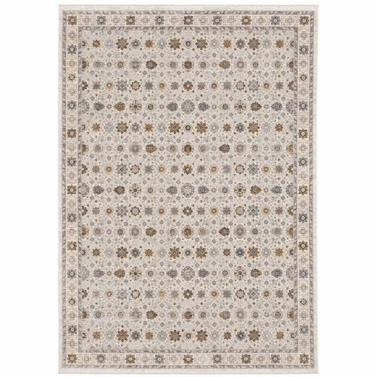 8' X 11' Ivory And Gold Oriental Power Loom Stain Resistant Area Rug With Fringe - Homeroots - Flyclothing LLC