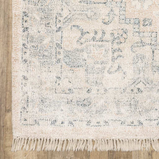 10' X 13' Beige And Grey Oriental Hand Loomed Stain Resistant Area Rug With Fringe - Homeroots - Flyclothing LLC