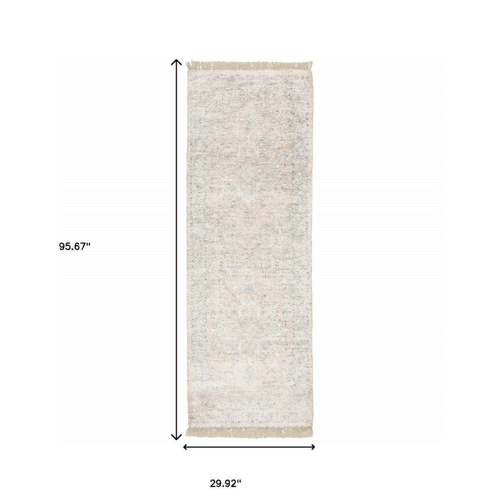2' X 8' Beige And Grey Oriental Hand Loomed Stain Resistant Runner Rug With Fringe - Homeroots - Flyclothing LLC