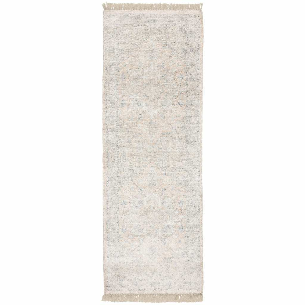 2' X 8' Beige And Grey Oriental Hand Loomed Stain Resistant Runner Rug With Fringe - Homeroots - Flyclothing LLC