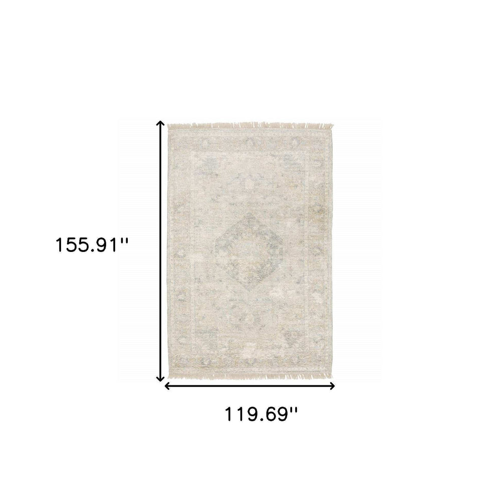 10' X 13' Beige And Grey Oriental Hand Loomed Stain Resistant Area Rug With Fringe - Homeroots - Flyclothing LLC