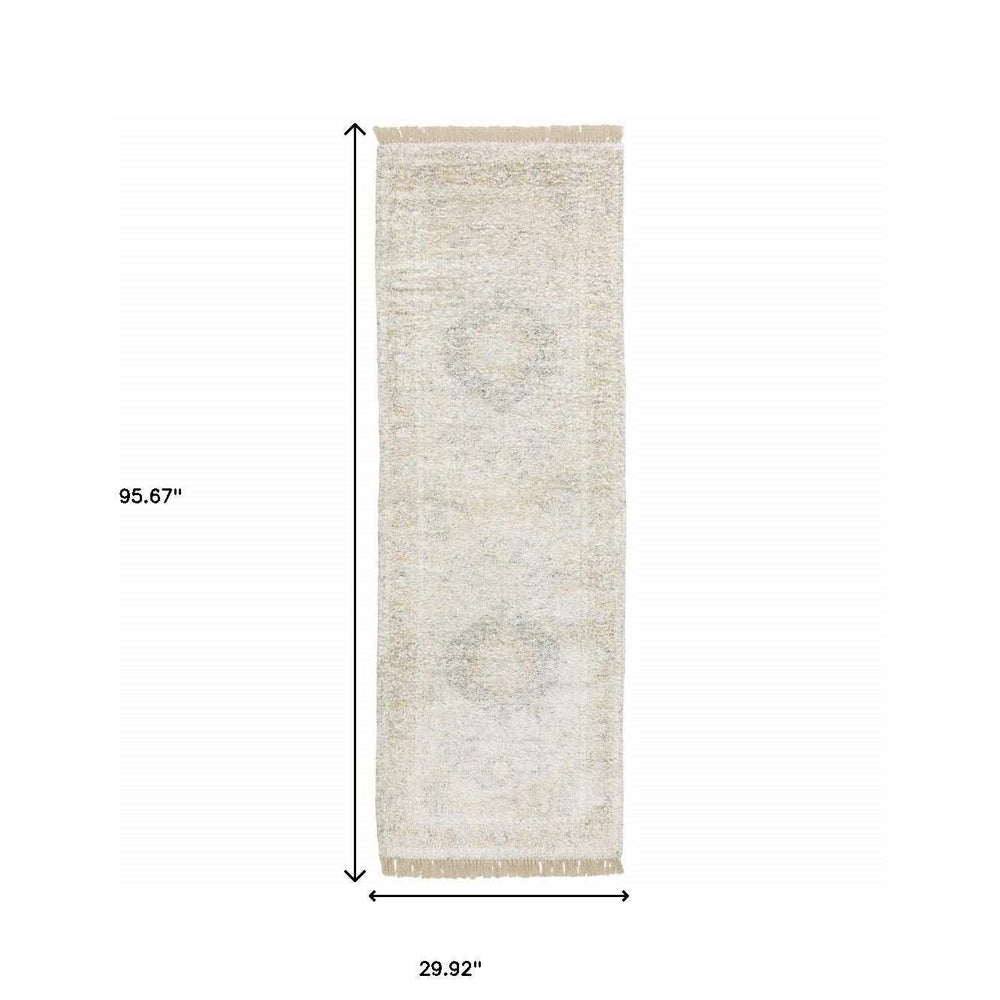 2' X 8' Beige And Grey Oriental Hand Loomed Stain Resistant Runner Rug With Fringe - Homeroots - Flyclothing LLC