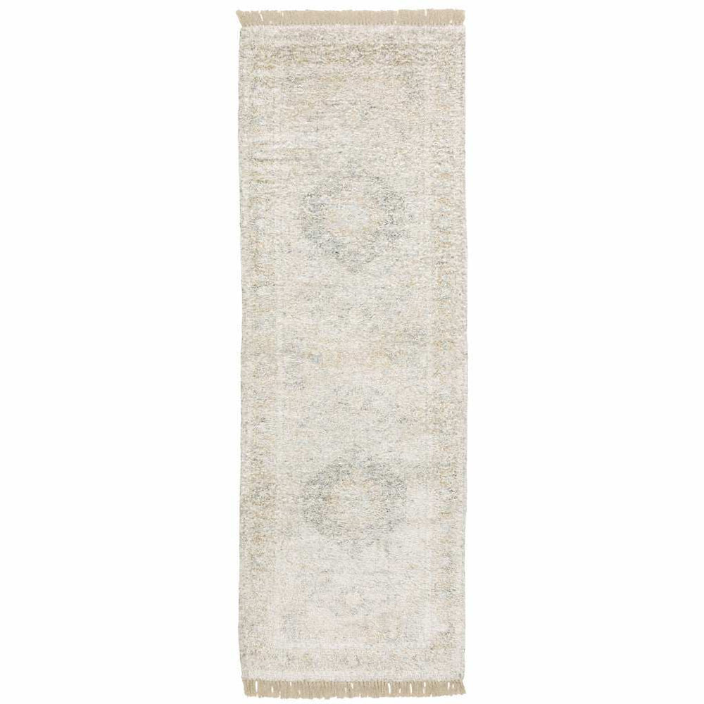 2' X 8' Beige And Grey Oriental Hand Loomed Stain Resistant Runner Rug With Fringe - Homeroots - Flyclothing LLC
