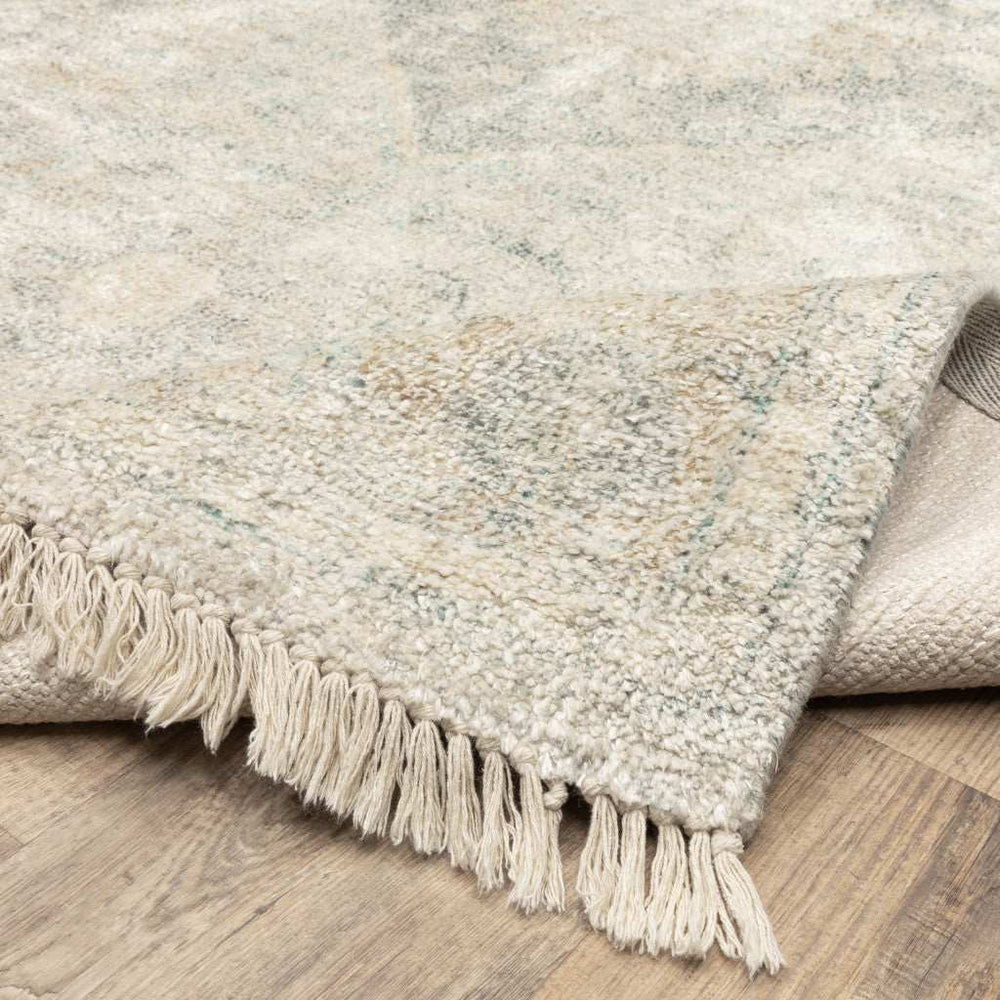 2' X 8' Beige And Grey Oriental Hand Loomed Stain Resistant Runner Rug With Fringe - Homeroots - Flyclothing LLC
