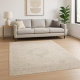 8' X 10' Beige And Grey Oriental Hand Loomed Stain Resistant Area Rug With Fringe - Homeroots - Flyclothing LLC