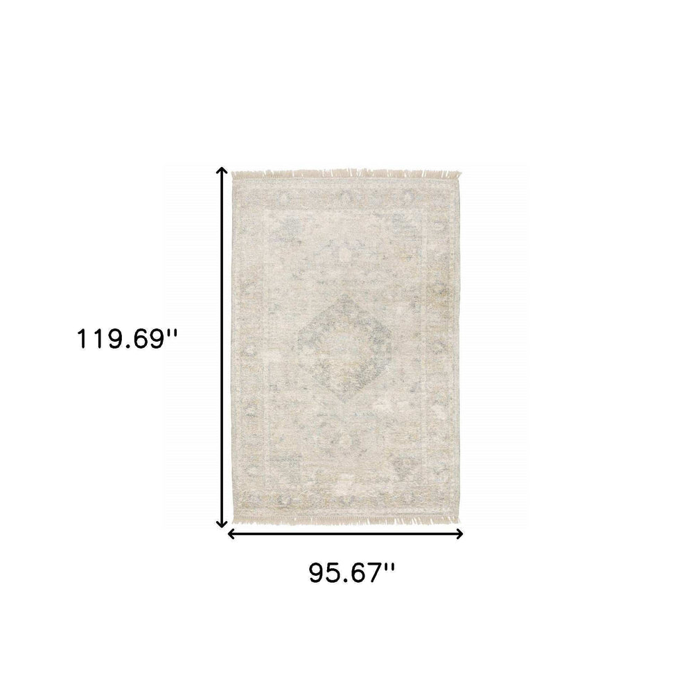 8' X 10' Beige And Grey Oriental Hand Loomed Stain Resistant Area Rug With Fringe - Homeroots - Flyclothing LLC