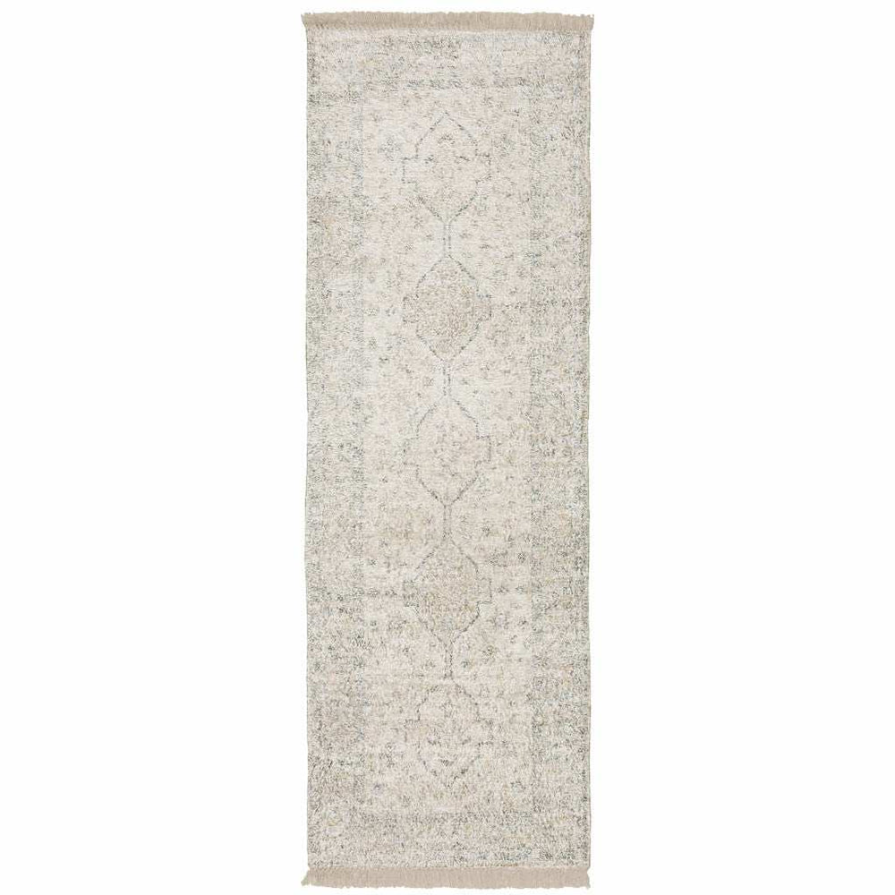 2' X 8' Beige And Charcoal Oriental Hand Loomed Stain Resistant Runner Rug With Fringe - Homeroots - Flyclothing LLC