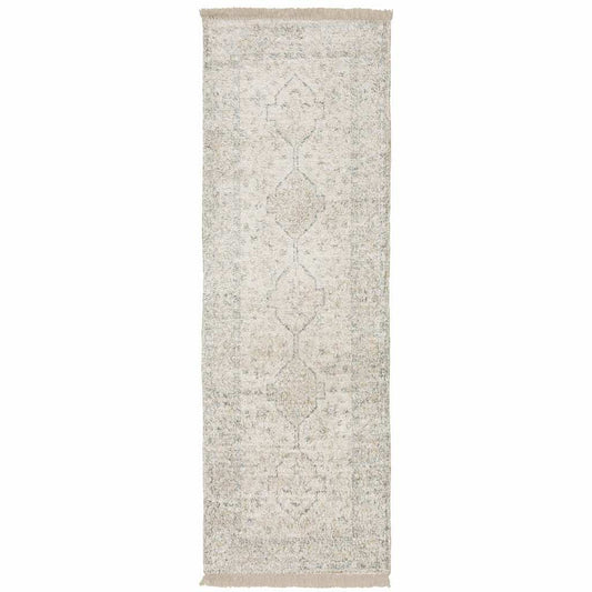 2' X 8' Beige And Charcoal Oriental Hand Loomed Stain Resistant Runner Rug With Fringe - Homeroots - Flyclothing LLC