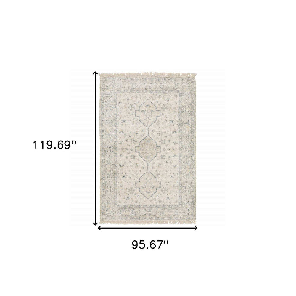 8' X 10' Beige And Charcoal Oriental Hand Loomed Stain Resistant Area Rug With Fringe - Homeroots - Flyclothing LLC