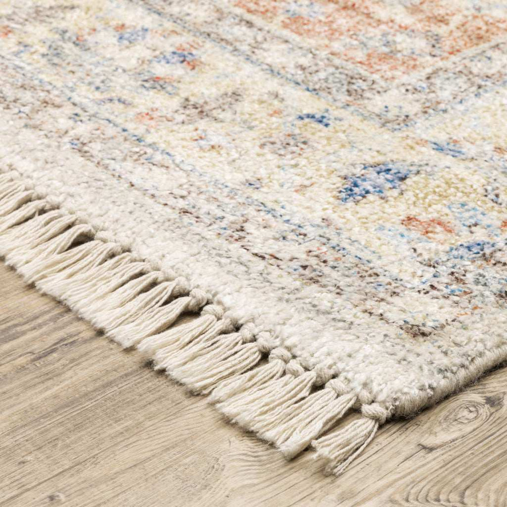 10' X 13' Orange And Blue Oriental Hand Loomed Stain Resistant Area Rug With Fringe - Homeroots - Flyclothing LLC