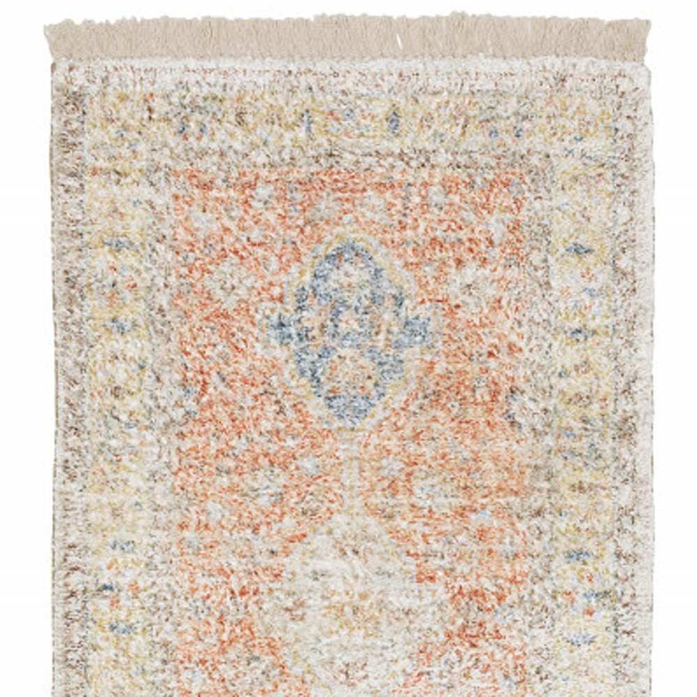 2' X 8' Orange And Blue Oriental Hand Loomed Stain Resistant Runner Rug With Fringe - Homeroots - Flyclothing LLC