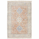 5' X 8' Orange And Blue Oriental Hand Loomed Stain Resistant Area Rug With Fringe - Homeroots - Flyclothing LLC