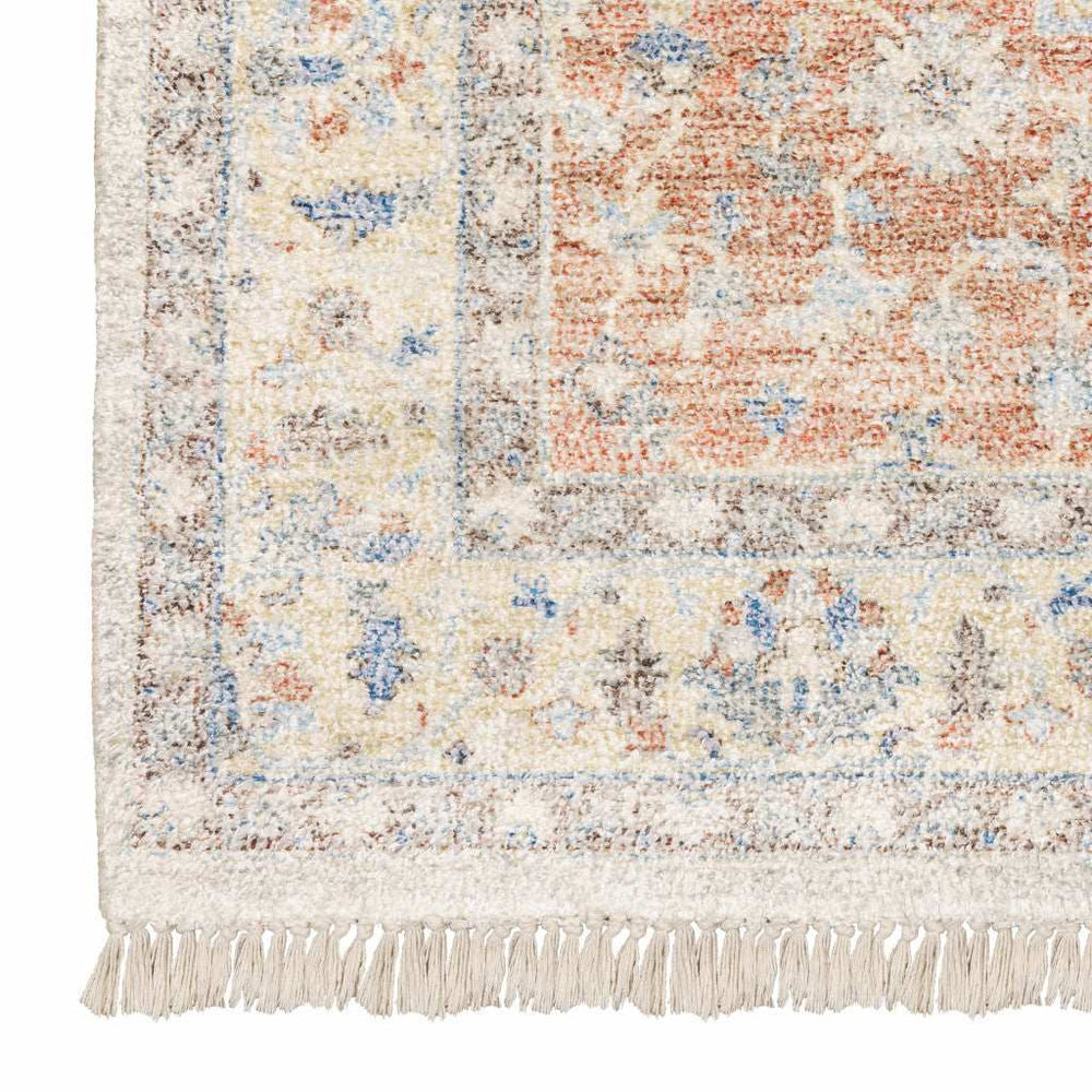 8' X 10' Orange And Blue Oriental Hand Loomed Stain Resistant Area Rug With Fringe - Homeroots - Flyclothing LLC