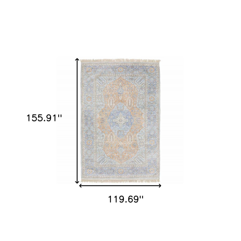 10' X 13' Blue And Red Oriental Hand Loomed Stain Resistant Area Rug With Fringe - Homeroots - Flyclothing LLC