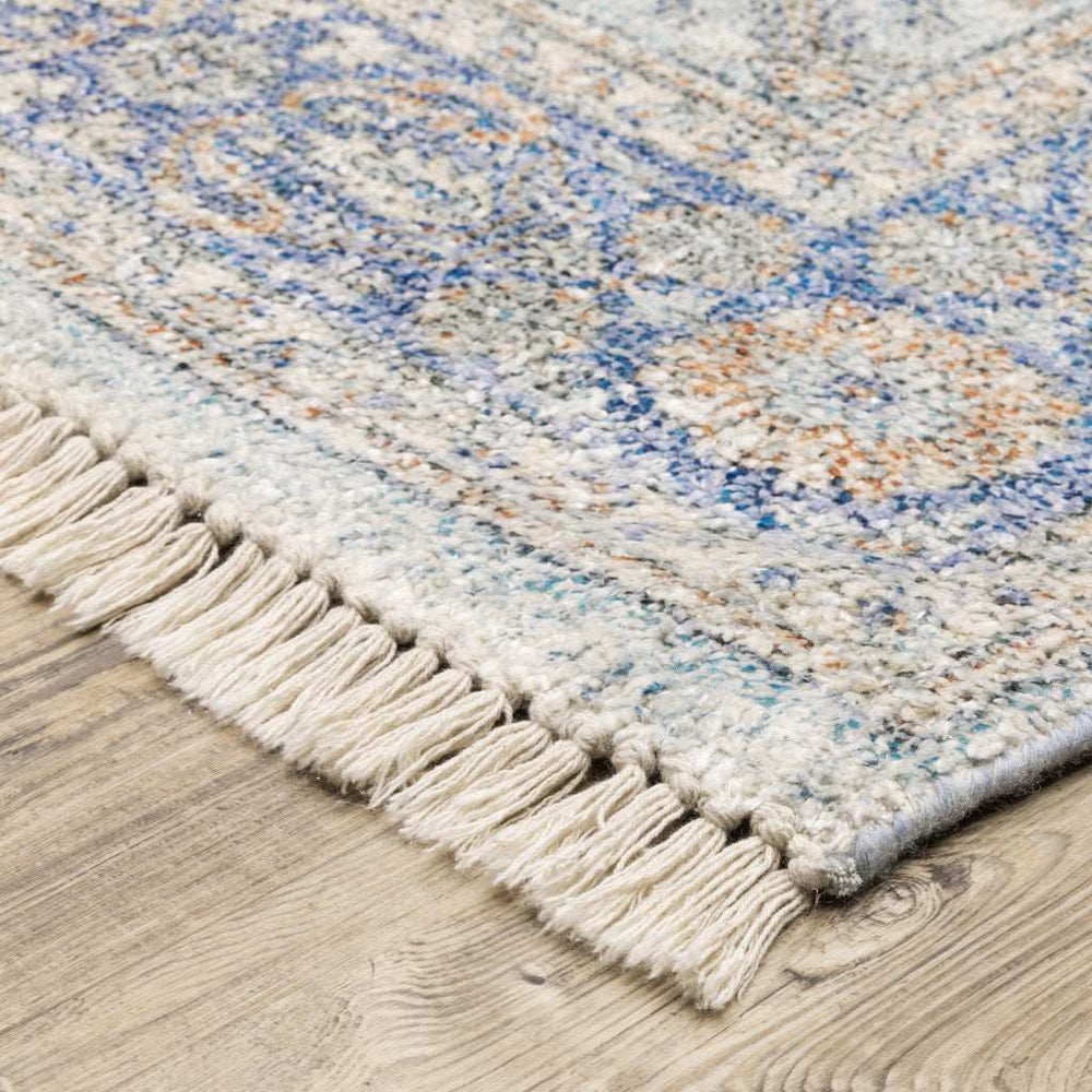 10' X 13' Blue And Red Oriental Hand Loomed Stain Resistant Area Rug With Fringe - Homeroots - Flyclothing LLC