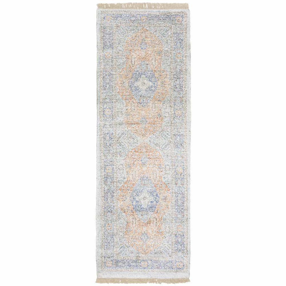 2' X 8' Blue And Red Oriental Hand Loomed Stain Resistant Runner Rug With Fringe - Homeroots - Flyclothing LLC