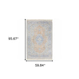 5' X 8' Blue And Red Oriental Hand Loomed Stain Resistant Area Rug With Fringe - Homeroots - Flyclothing LLC