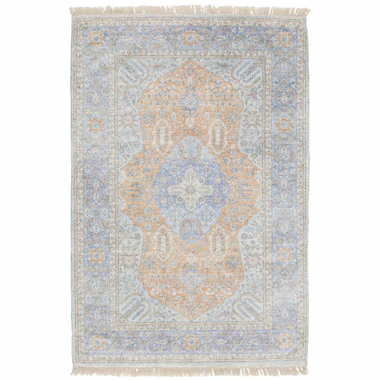 8' X 10' Blue And Red Oriental Hand Loomed Stain Resistant Area Rug With Fringe - Homeroots - Flyclothing LLC