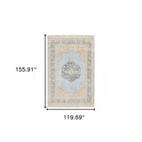 10' X 13' Blue And Beige Oriental Hand Loomed Stain Resistant Area Rug With Fringe - Homeroots - Flyclothing LLC