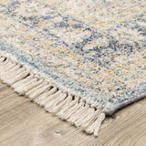 10' X 13' Blue And Beige Oriental Hand Loomed Stain Resistant Area Rug With Fringe - Homeroots - Flyclothing LLC