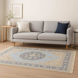 5' X 8' Blue And Beige Oriental Hand Loomed Stain Resistant Area Rug With Fringe - Homeroots - Flyclothing LLC