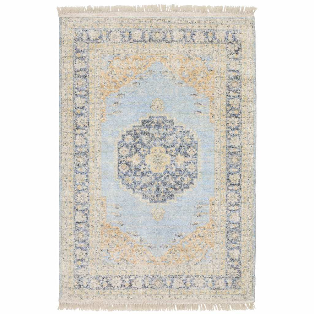 8' X 10' Blue And Beige Oriental Hand Loomed Stain Resistant Area Rug With Fringe - Homeroots - Flyclothing LLC