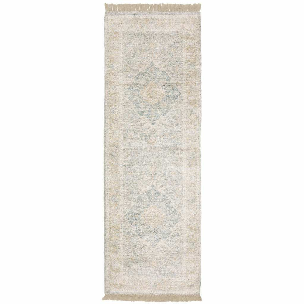 2' X 8' Grey And Beige Oriental Hand Loomed Stain Resistant Runner Rug With Fringe - Homeroots - Flyclothing LLC