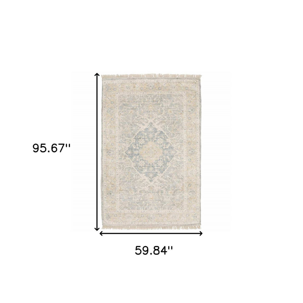5' X 8' Grey And Beige Oriental Hand Loomed Stain Resistant Area Rug With Fringe - Homeroots - Flyclothing LLC