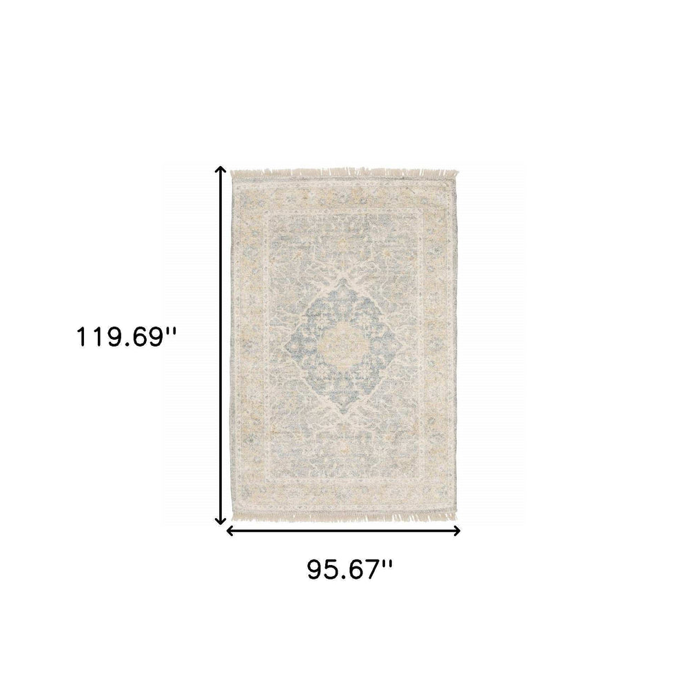 8' X 10' Grey And Beige Oriental Hand Loomed Stain Resistant Area Rug With Fringe - Homeroots - Flyclothing LLC