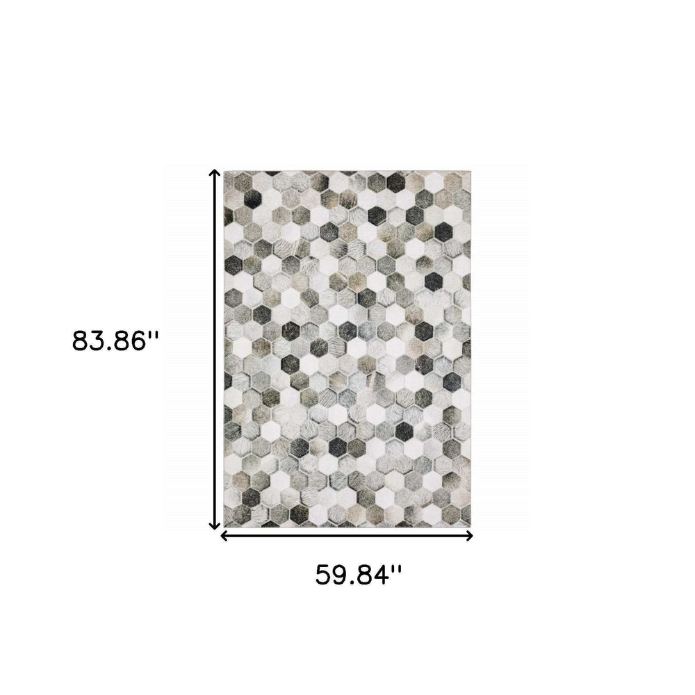 5' X 7' Grey Charcoal Brown Tan And Ivory Geometric Power Loom Stain Resistant Area Rug - Homeroots - Flyclothing LLC