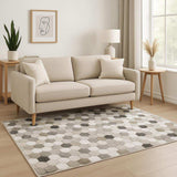 5' X 7' Grey Charcoal Brown Tan And Ivory Geometric Power Loom Stain Resistant Area Rug - Homeroots - Flyclothing LLC