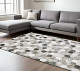 8' X 10' Grey Charcoal Brown Tan And Ivory Geometric Power Loom Stain Resistant Area Rug - Homeroots - Flyclothing LLC