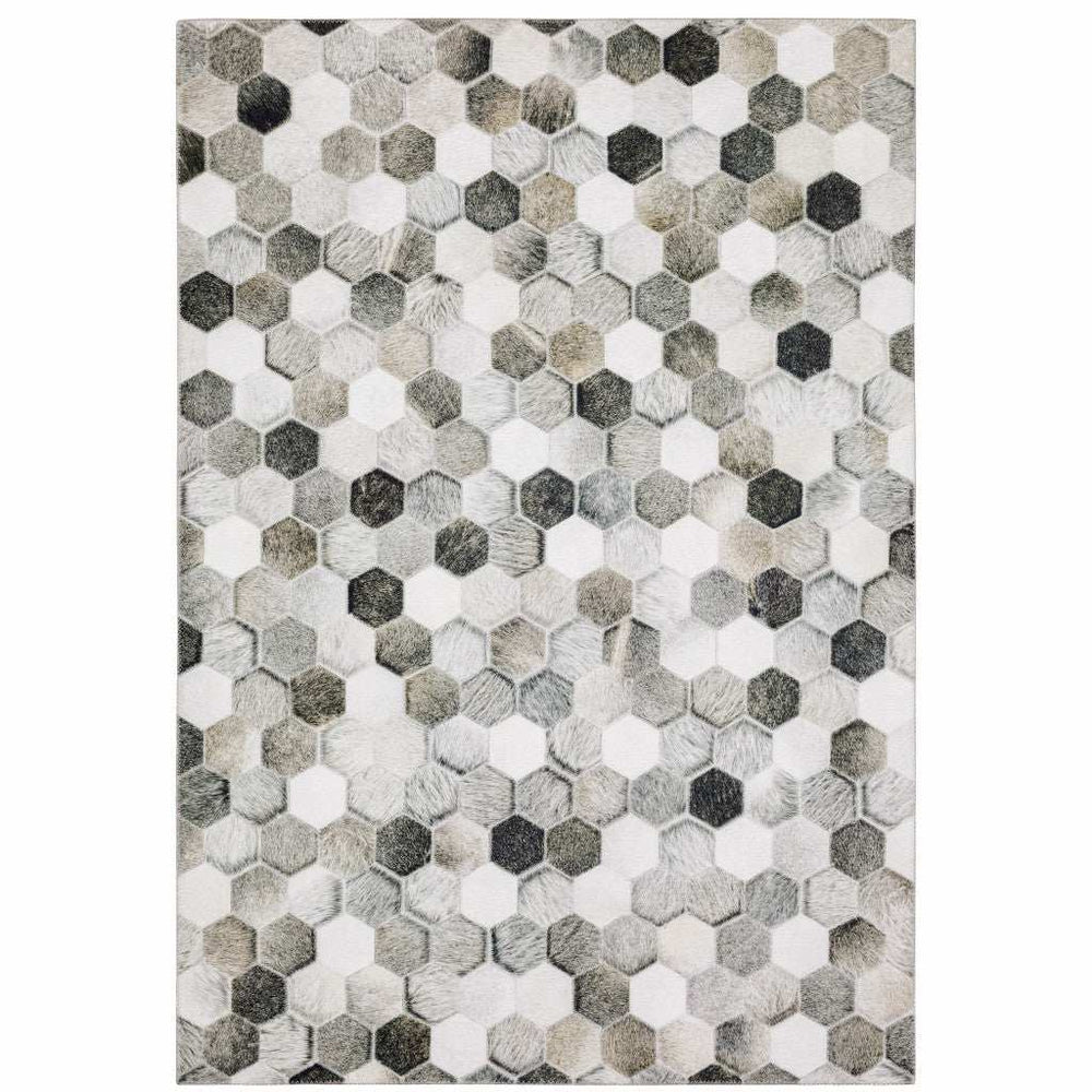 9' X 12' Grey Charcoal Brown Tan And Ivory Geometric Power Loom Stain Resistant Area Rug - Homeroots - Flyclothing LLC