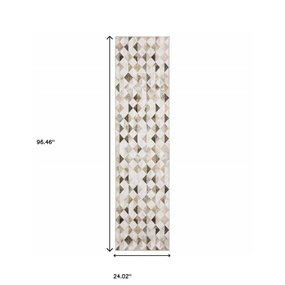 2' X 8' Beige Brown Grey And Ivory Geometric Power Loom Stain Resistant Runner Rug - Homeroots - Flyclothing LLC