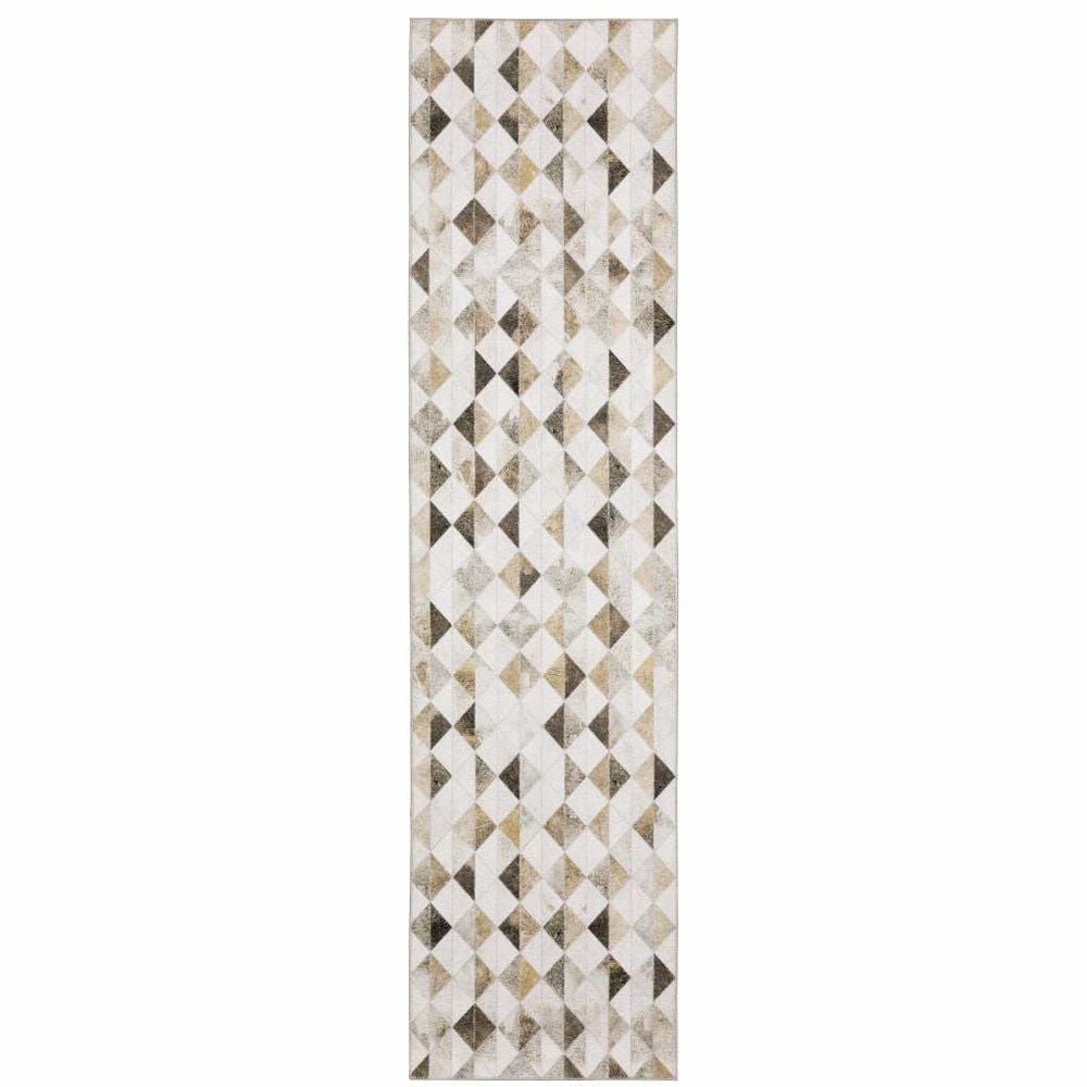 2' X 8' Beige Brown Grey And Ivory Geometric Power Loom Stain Resistant Runner Rug - Homeroots - Flyclothing LLC