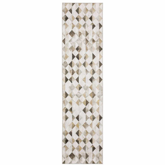 2' X 8' Beige Brown Grey And Ivory Geometric Power Loom Stain Resistant Runner Rug - Homeroots - Flyclothing LLC
