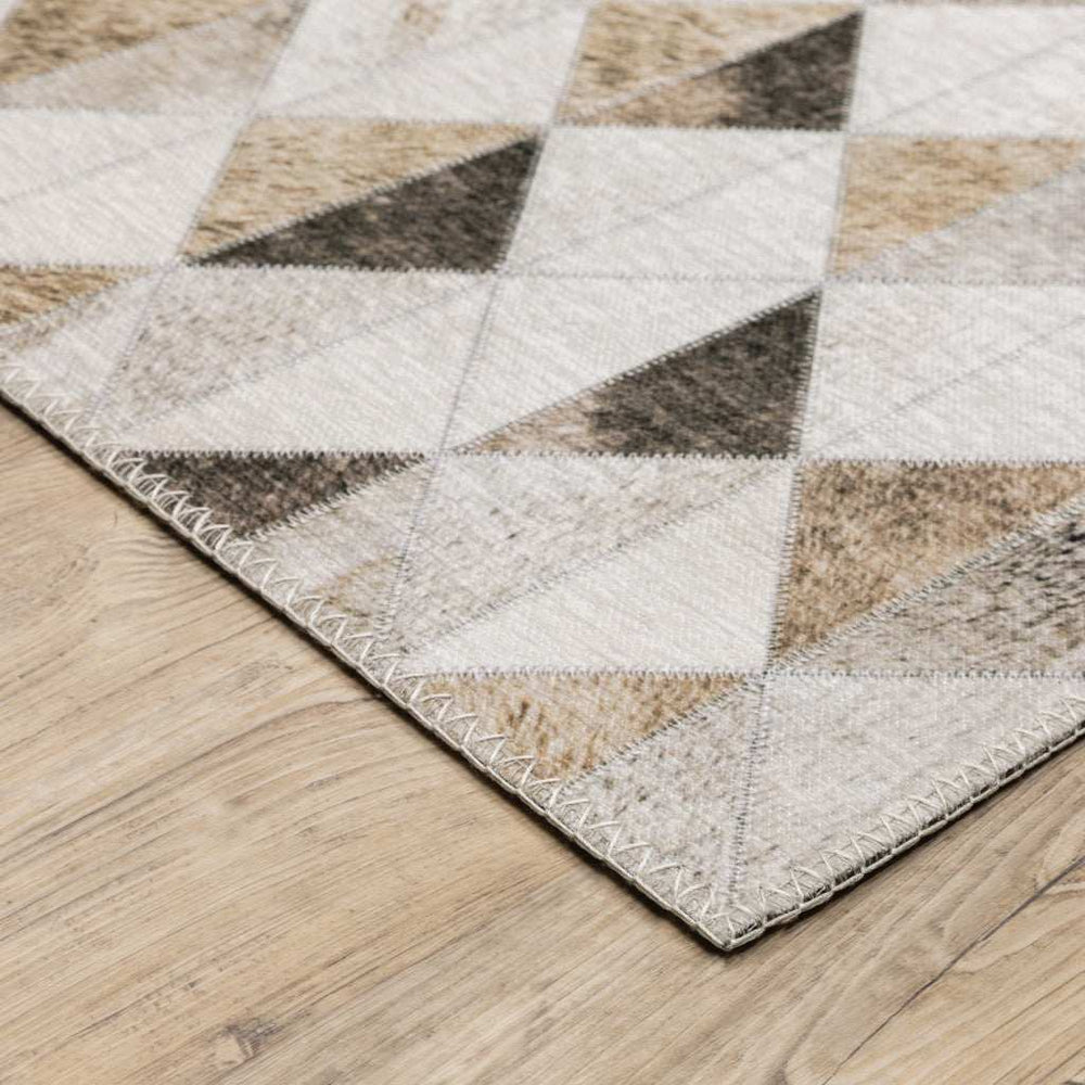 2' X 8' Beige Brown Grey And Ivory Geometric Power Loom Stain Resistant Runner Rug - Homeroots - Flyclothing LLC