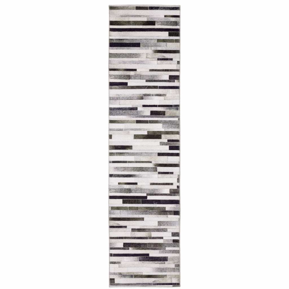 2' X 8' Grey Charcoal And Beige Geometric Power Loom Stain Resistant Runner Rug - Homeroots - Flyclothing LLC