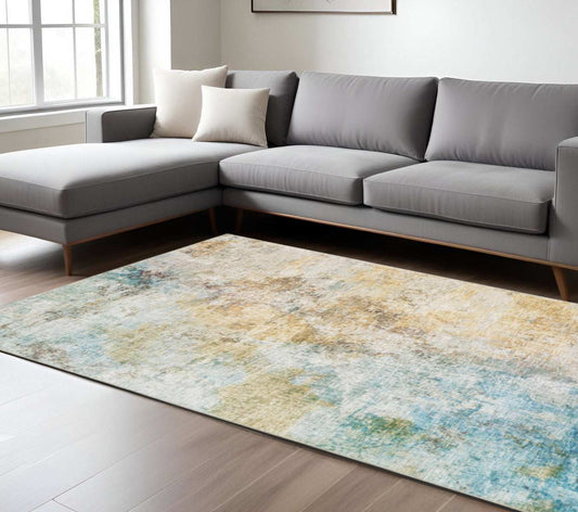 9' X 12' Blue And Yellow Abstract Power Loom Stain Resistant Area Rug - Homeroots - Flyclothing LLC