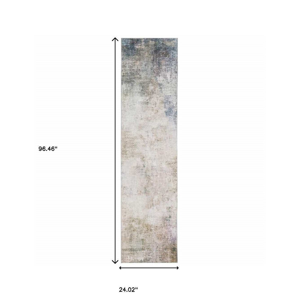 2' X 8' Beige Blue Grey Green Brown And Purple Abstract Power Loom Stain Resistant Runner Rug - Homeroots - Flyclothing LLC
