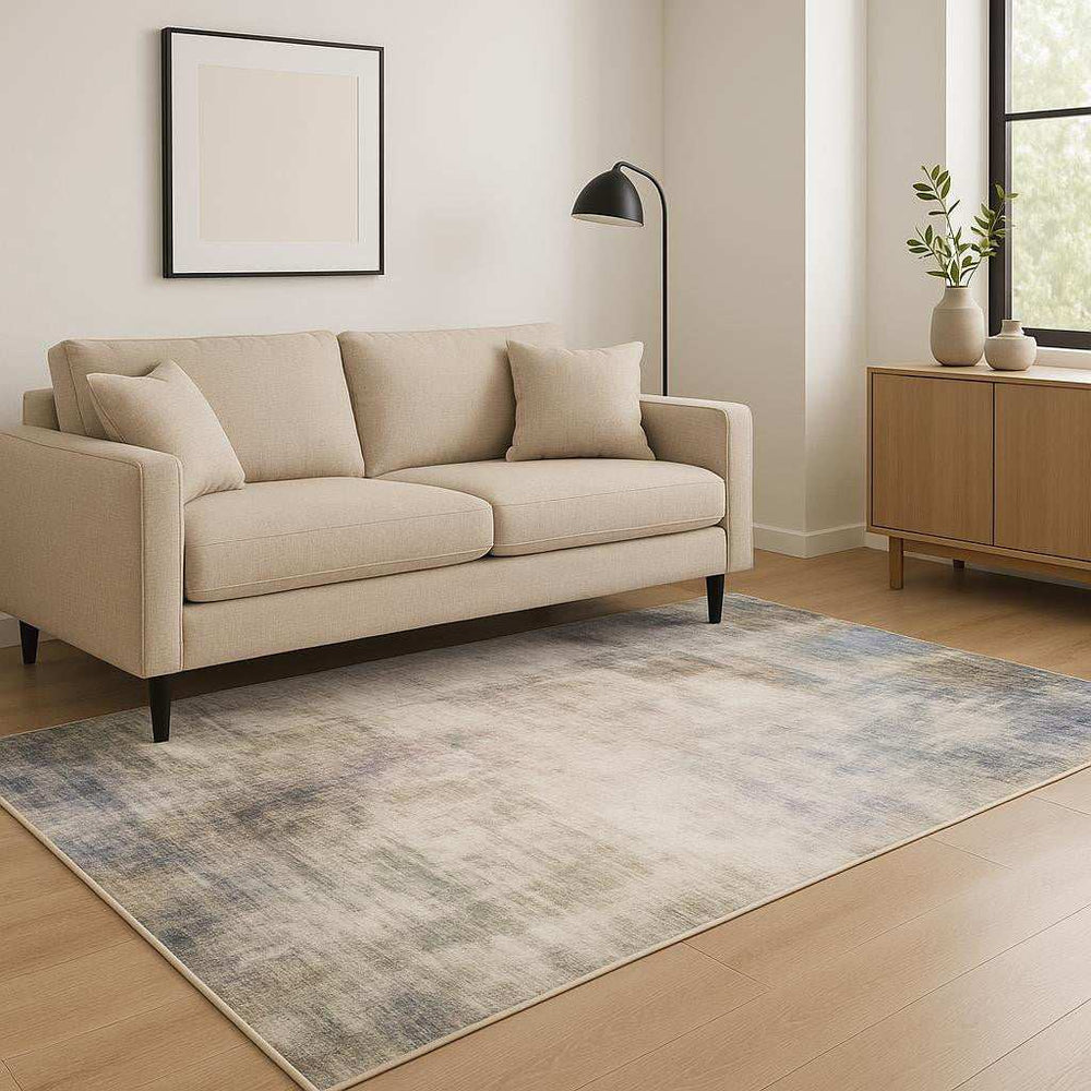 5' X 7' Beige Blue Grey Green Brown And Purple Abstract Power Loom Stain Resistant Area Rug - Homeroots - Flyclothing LLC