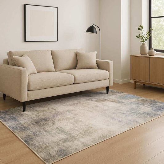 5' X 7' Beige Blue Grey Green Brown And Purple Abstract Power Loom Stain Resistant Area Rug - Homeroots - Flyclothing LLC