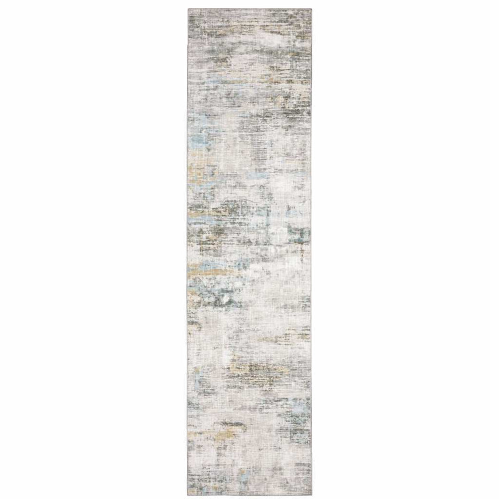 2' X 8' Gray And Ivory Abstract Power Loom Stain Resistant Runner Rug - Homeroots - Flyclothing LLC