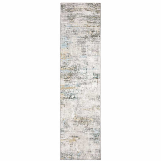2' X 8' Gray And Ivory Abstract Power Loom Stain Resistant Runner Rug - Homeroots - Flyclothing LLC