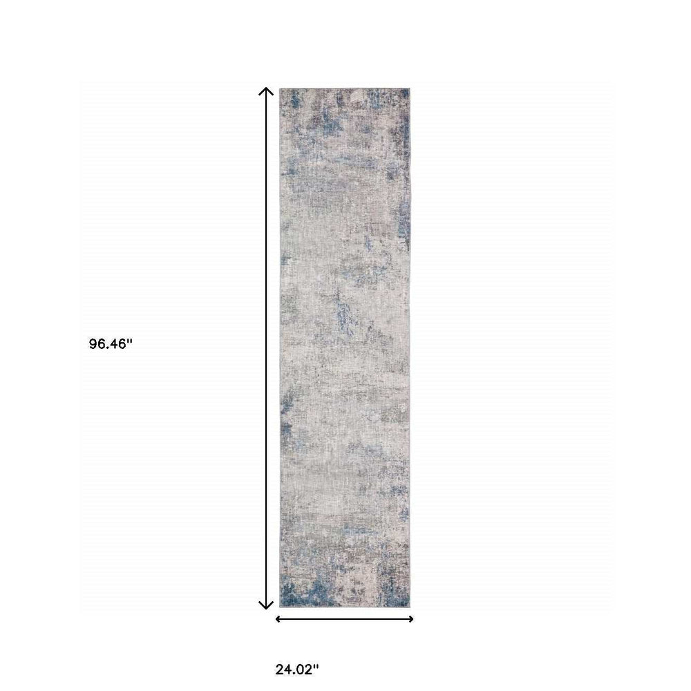 2' X 8' Grey And Blue Abstract Power Loom Stain Resistant Runner Rug - Homeroots - Flyclothing LLC